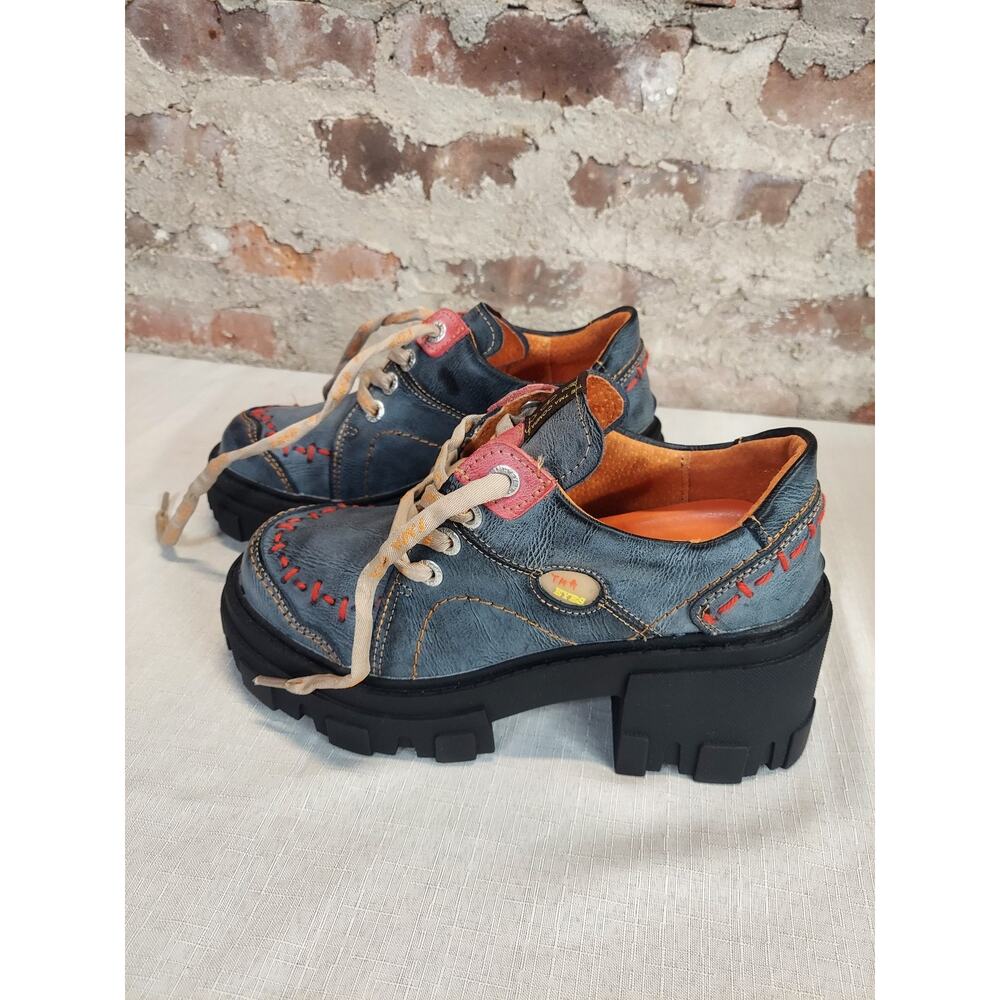 TMA Eyes Womens Distressed Blue Chunky Platform Oxford Shoes Size 38 Womens 7.5